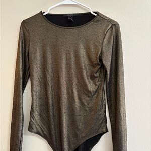 Forever 21 Metallic Bronze Long Sleeve Bodysuit